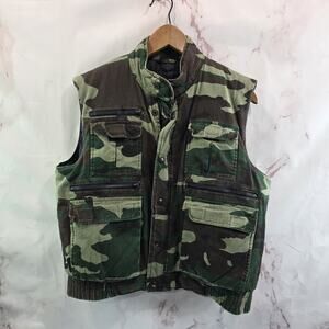 Vintage Camo Vest Mens Small Woodland Quilted Y2K Cotton Pockets Cargo